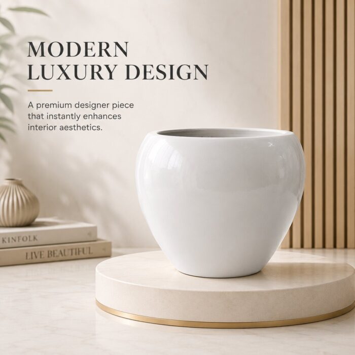 Premium White Fiberglass Planter Pot for Indoor & Outdoor Decor Modern Designer Flower Pot (10)