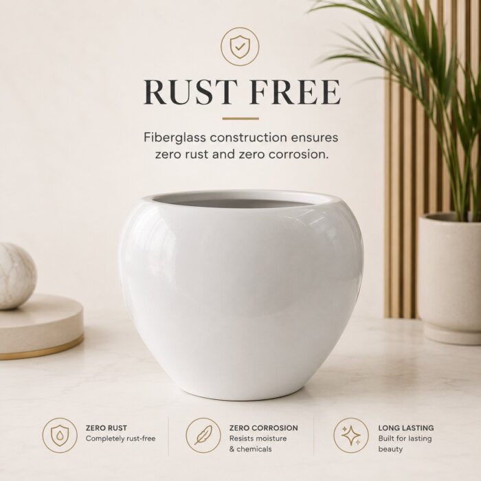 Premium White Fiberglass Planter Pot for Indoor & Outdoor Decor Modern Designer Flower Pot (2)