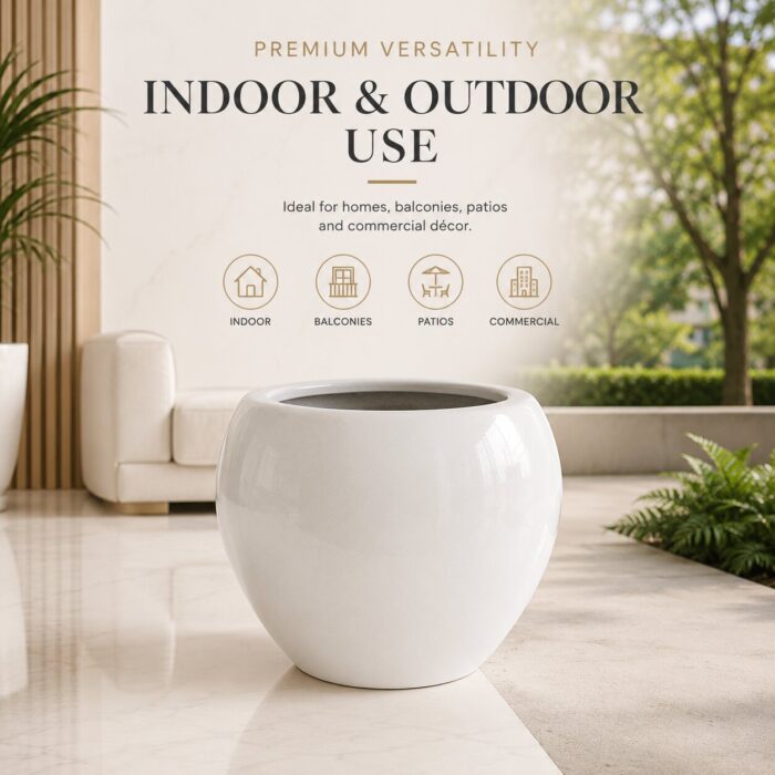 Premium White Fiberglass Planter Pot for Indoor & Outdoor Decor Modern Designer Flower Pot (4)