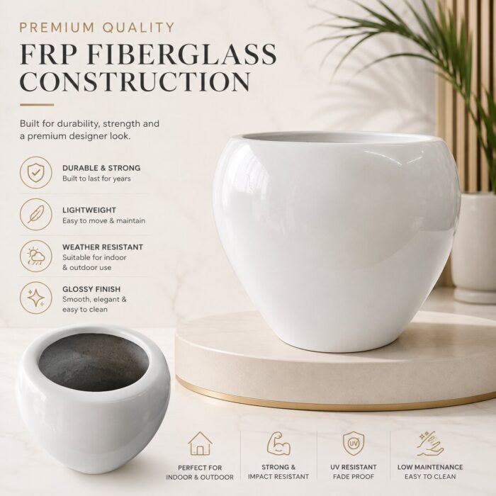Premium White Fiberglass Planter Pot for Indoor & Outdoor Decor Modern Designer Flower Pot (9)