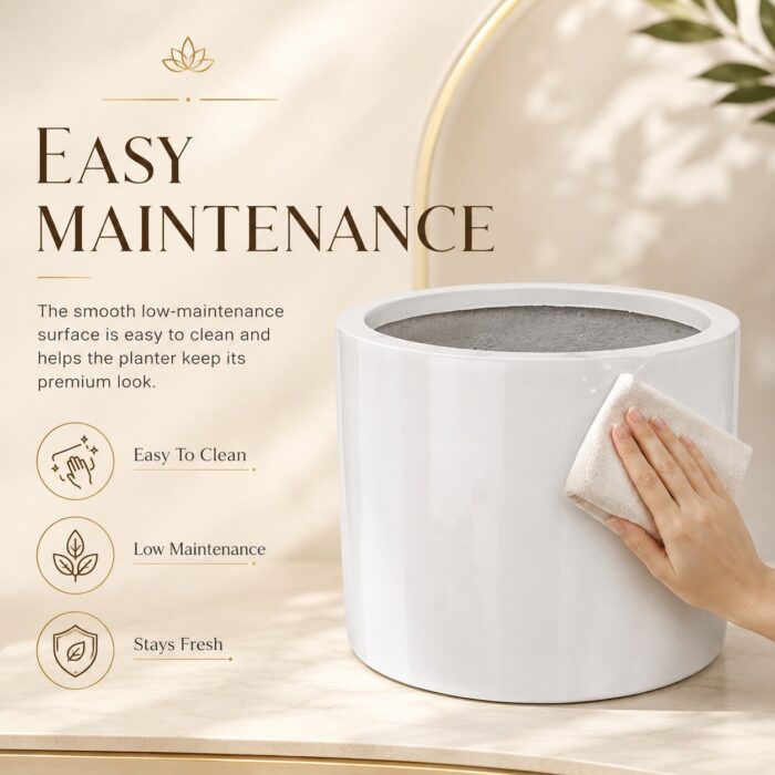 Premium Cylinder Fiberglass Planter Pot Modern White FRP Round Planter for Indoor & Outdoor Decor (2) Premium Cylinder Fiberglass Planter Pot Modern White FRP Round Planter for Indoor & Outdoor Decor (2)