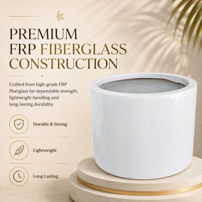 Premium Cylinder Fiberglass Planter Pot Modern White FRP Round Planter for Indoor & Outdoor Decor (5) Premium Cylinder Fiberglass Planter Pot Modern White FRP Round Planter for Indoor & Outdoor Decor (5)
