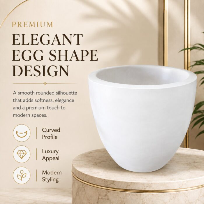 Premium Egg Shape Fiberglass Planter Pot Modern White FRP Flower Pot for Indoor & Outdoor Decor (10)