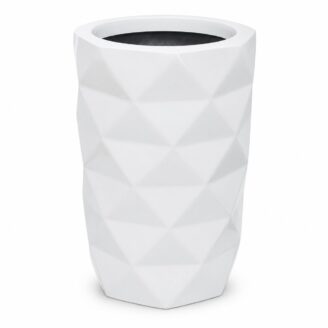Premium Geometric White Fiberglass Planter Pot | Modern Diamond Cut FRP Designer Planter