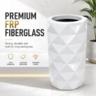Premium Geometric White Fiberglass Planter Pot Modern Diamond Cut FRP Designer Planter (8)