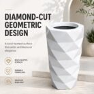 Premium Geometric White Fiberglass Planter Pot Modern Diamond Cut FRP Designer Planter (9)