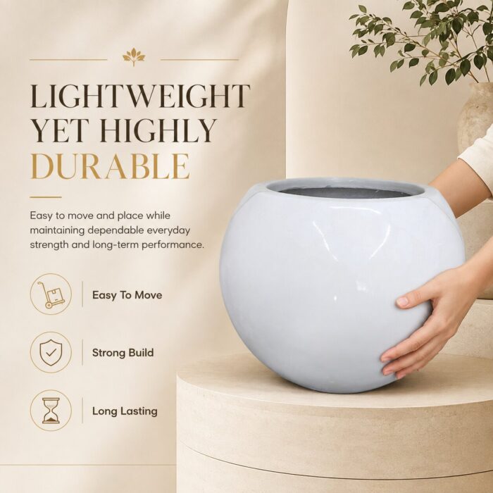 Premium Globe Fiberglass Planter Pot Luxury White Round FRP Flower Pot for Indoor & Outdoor Decor (10) Premium Globe Fiberglass Planter Pot Luxury White Round FRP Flower Pot for Indoor & Outdoor Decor (10)