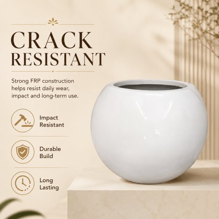 Premium Globe Fiberglass Planter Pot Luxury White Round FRP Flower Pot for Indoor & Outdoor Decor (5) Premium Globe Fiberglass Planter Pot Luxury White Round FRP Flower Pot for Indoor & Outdoor Decor (5)