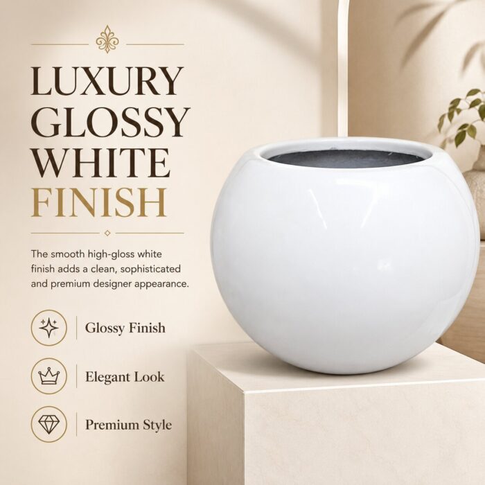 Premium Globe Fiberglass Planter Pot Luxury White Round FRP Flower Pot for Indoor & Outdoor Decor (9) Premium Globe Fiberglass Planter Pot Luxury White Round FRP Flower Pot for Indoor & Outdoor Decor (9)