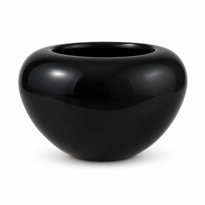 Premium Glossy Black Fiberglass Planter Pot Luxury Round FRP Flower Pot for Indoor & Outdoor Decor (1)