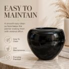 Premium Glossy Black Fiberglass Planter Pot Luxury Round FRP Flower Pot for Indoor & Outdoor Decor (3)