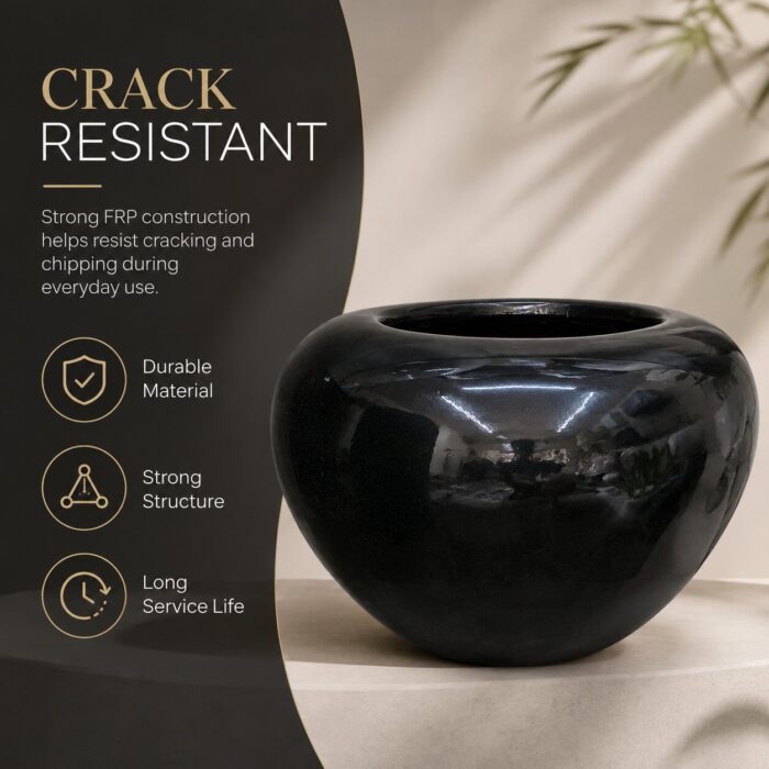 Premium Glossy Black Fiberglass Planter Pot Luxury Round FRP Flower Pot for Indoor & Outdoor Decor (5)