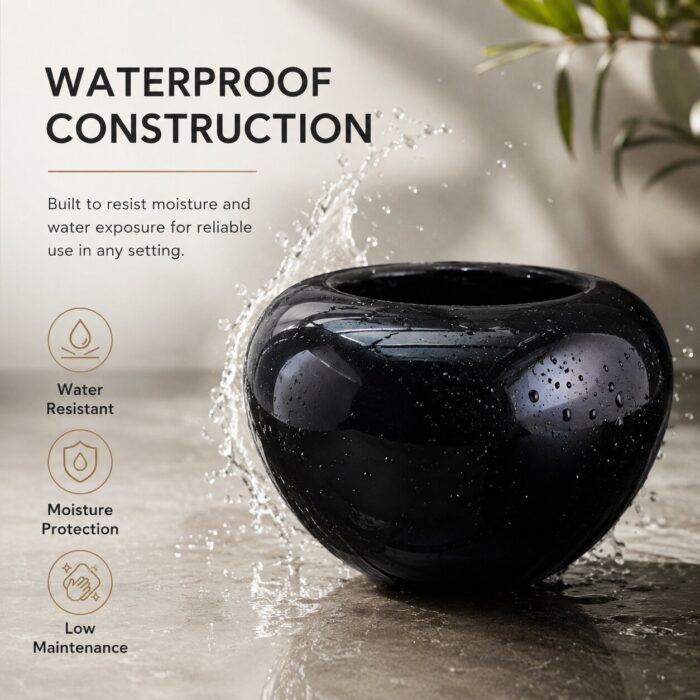 Premium Glossy Black Fiberglass Planter Pot Luxury Round FRP Flower Pot for Indoor & Outdoor Decor (7)