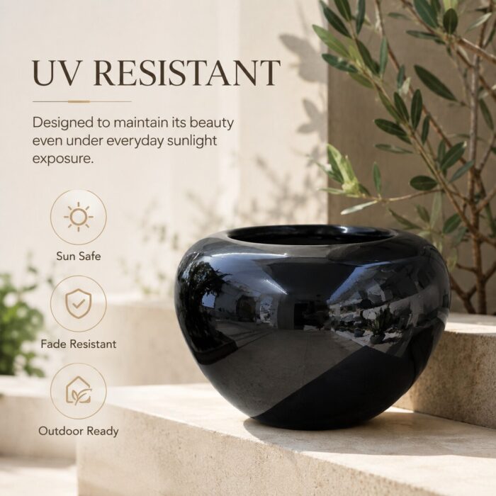 Premium Glossy Black Fiberglass Planter Pot Luxury Round FRP Flower Pot for Indoor & Outdoor Decor (8)