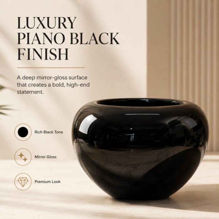 Premium Glossy Black Fiberglass Planter Pot Luxury Round FRP Flower Pot for Indoor & Outdoor Decor (9)