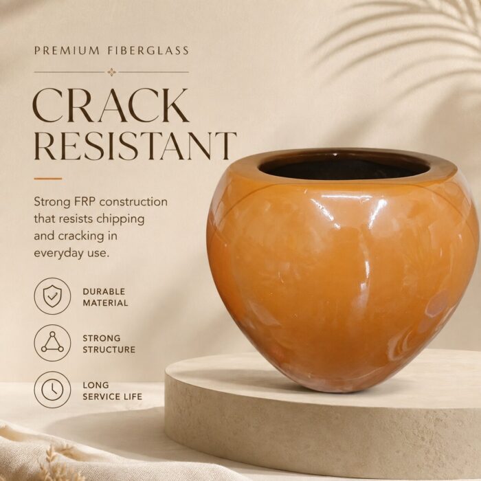 Premium Glossy Caramel Brown Fiberglass Planter Pot Luxury Round FRP Flower Pot for Indoor & Outdoor Decor (7) Premium Glossy Caramel Brown Fiberglass Planter Pot Luxury Round FRP Flower Pot for Indoor & Outdoor Decor (7)