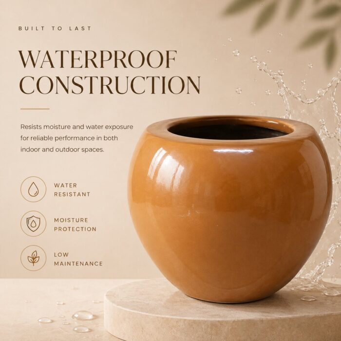Premium Glossy Caramel Brown Fiberglass Planter Pot Luxury Round FRP Flower Pot for Indoor & Outdoor Decor (8) Premium Glossy Caramel Brown Fiberglass Planter Pot Luxury Round FRP Flower Pot for Indoor & Outdoor Decor (8)