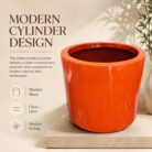 Premium Glossy Orange Fiberglass Planter Pot Modern FRP Cylinder Flower Pot for Indoor & Outdoor Decor (2)