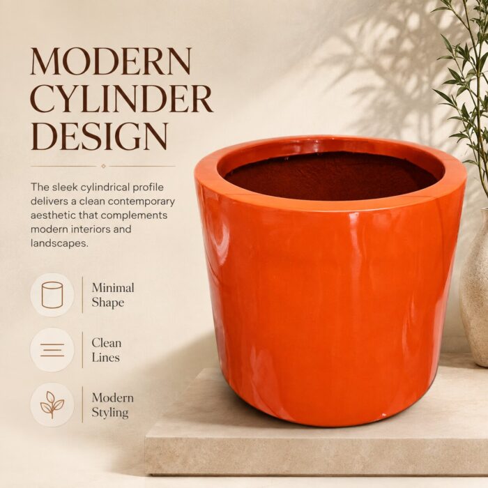 Premium Glossy Orange Fiberglass Planter Pot Modern FRP Cylinder Flower Pot for Indoor & Outdoor Decor (2)