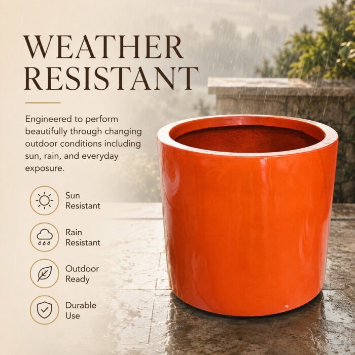 Premium Glossy Orange Fiberglass Planter Pot Modern FRP Cylinder Flower Pot for Indoor & Outdoor Decor (5)