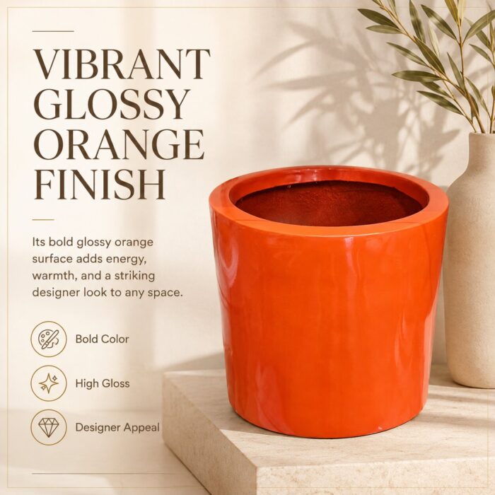 Premium Glossy Orange Fiberglass Planter Pot Modern FRP Cylinder Flower Pot for Indoor & Outdoor Decor (8)
