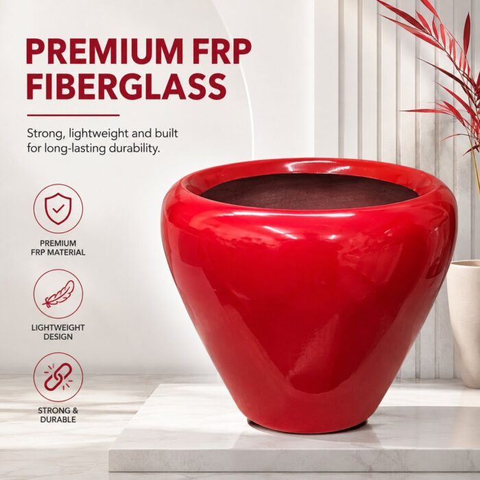 Premium Glossy Red Fiberglass Planter Pot Luxury Modern FRP Flower Pot for Indoor & Outdoor Decor (10)