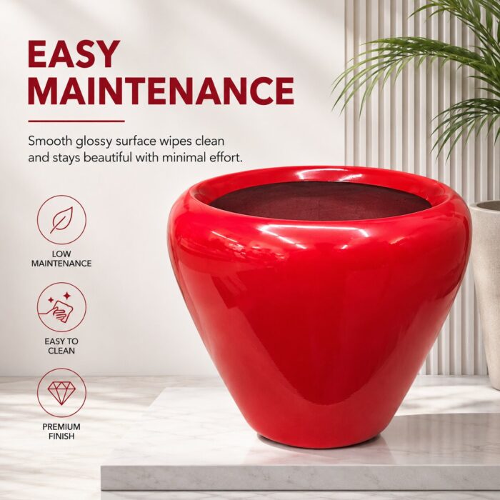 Premium Glossy Red Fiberglass Planter Pot Luxury Modern FRP Flower Pot for Indoor & Outdoor Decor (2)
