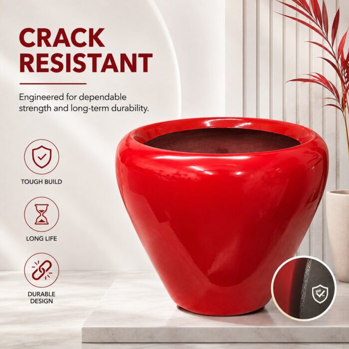 Premium Glossy Red Fiberglass Planter Pot Luxury Modern FRP Flower Pot for Indoor & Outdoor Decor (3)