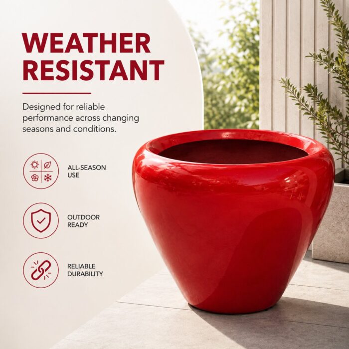 Premium Glossy Red Fiberglass Planter Pot Luxury Modern FRP Flower Pot for Indoor & Outdoor Decor (5)