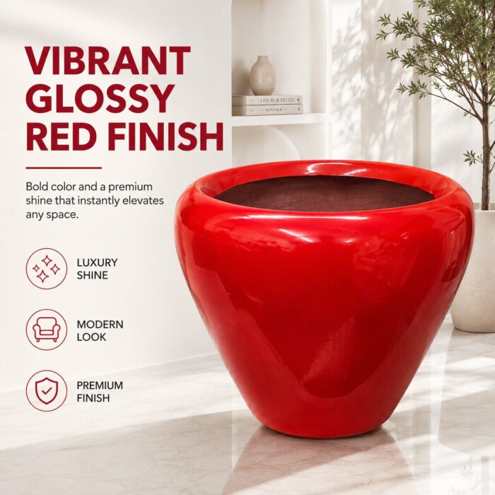 Premium Glossy Red Fiberglass Planter Pot Luxury Modern FRP Flower Pot for Indoor & Outdoor Decor (7)