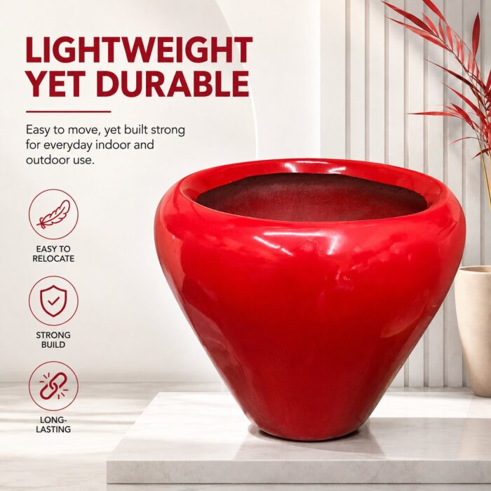 Premium Glossy Red Fiberglass Planter Pot Luxury Modern FRP Flower Pot for Indoor & Outdoor Decor (8)