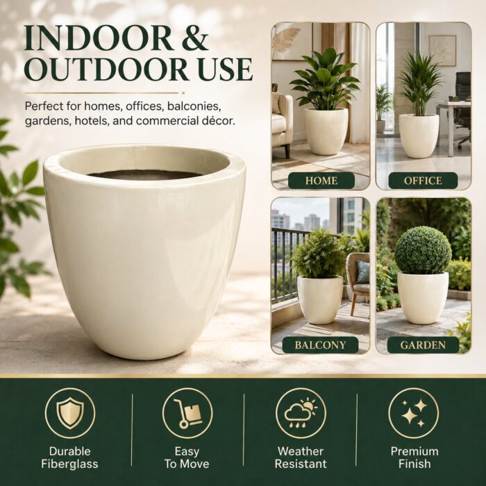 Premium Ivory White Fiberglass Planter Pot Modern Egg Shape FRP Flower Pot for Indoor & Outdoor Decor (11) Premium Ivory White Fiberglass Planter Pot Modern Egg Shape FRP Flower Pot for Indoor & Outdoor Decor (11)