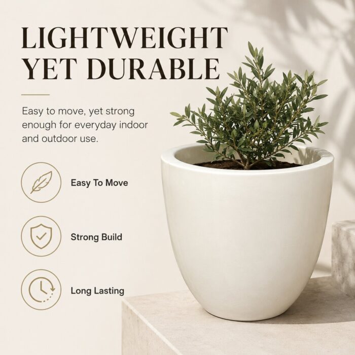 Premium Ivory White Fiberglass Planter Pot Modern Egg Shape FRP Flower Pot for Indoor & Outdoor Decor (7) Premium Ivory White Fiberglass Planter Pot Modern Egg Shape FRP Flower Pot for Indoor & Outdoor Decor (7)