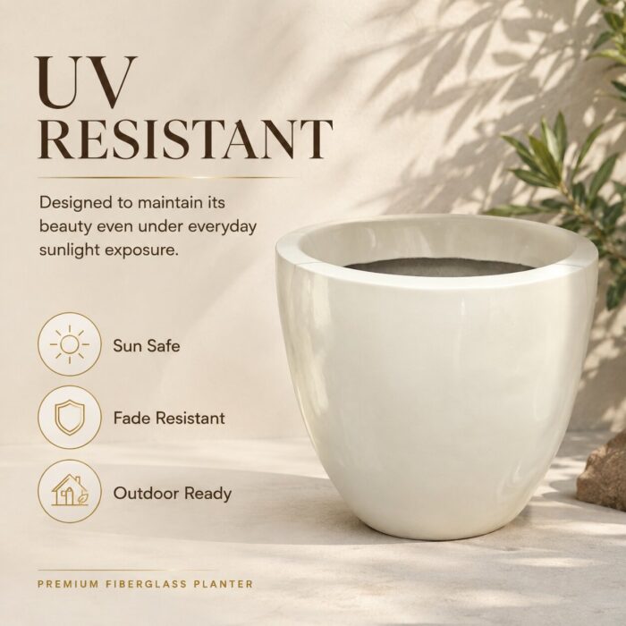 Premium Ivory White Fiberglass Planter Pot Modern Egg Shape FRP Flower Pot for Indoor & Outdoor Decor (9) Premium Ivory White Fiberglass Planter Pot Modern Egg Shape FRP Flower Pot for Indoor & Outdoor Decor (9)