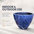 Premium Marble Blue Fiberglass Planter Pot Luxury Textured FRP Flower Pot for Indoor & Outdoo