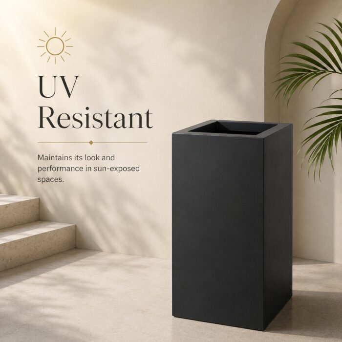 Premium Matte Black Square Fiberglass Planter Modern Tall FRP Planter Pot for Indoor & Outdoor Decor (3) Premium Matte Black Square Fiberglass Planter Modern Tall FRP Planter Pot for Indoor & Outdoor Decor (3)