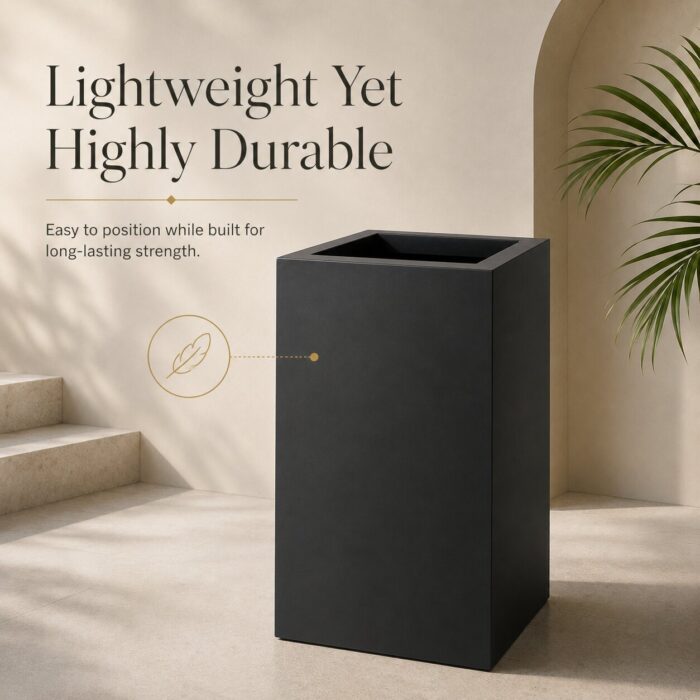 Premium Matte Black Square Fiberglass Planter Modern Tall FRP Planter Pot for Indoor & Outdoor Decor (4) Premium Matte Black Square Fiberglass Planter Modern Tall FRP Planter Pot for Indoor & Outdoor Decor (4)