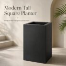 Premium Matte Black Square Fiberglass Planter Modern Tall FRP Planter Pot for Indoor & Outdoor Decor (6)