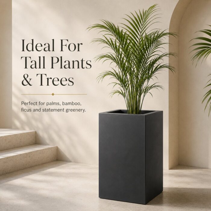 Premium Matte Black Square Fiberglass Planter Modern Tall FRP Planter Pot for Indoor & Outdoor Decor (7) Premium Matte Black Square Fiberglass Planter Modern Tall FRP Planter Pot for Indoor & Outdoor Decor (7)