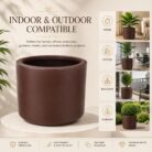 Premium Matte Brown Fiberglass Planter Pot Modern Coffee Brown FRP Cylinder Planter