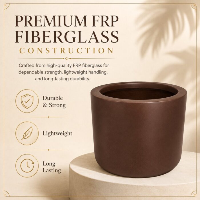 Premium Matte Brown Fiberglass Planter Pot Modern Coffee Brown FRP Cylinder Planter (10) Premium Matte Brown Fiberglass Planter Pot Modern Coffee Brown FRP Cylinder Planter (10)
