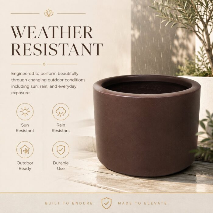 Premium Matte Brown Fiberglass Planter Pot Modern Coffee Brown FRP Cylinder Planter (5) Premium Matte Brown Fiberglass Planter Pot Modern Coffee Brown FRP Cylinder Planter (5)