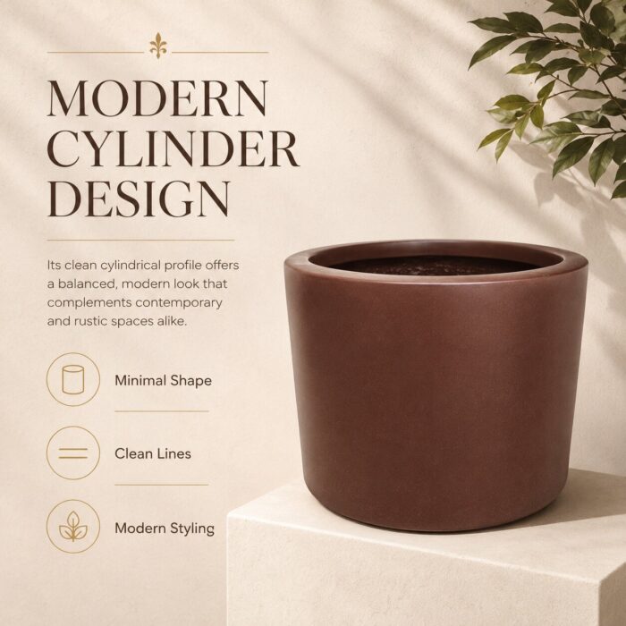 Premium Matte Brown Fiberglass Planter Pot Modern Coffee Brown FRP Cylinder Planter (8) Premium Matte Brown Fiberglass Planter Pot Modern Coffee Brown FRP Cylinder Planter (8)