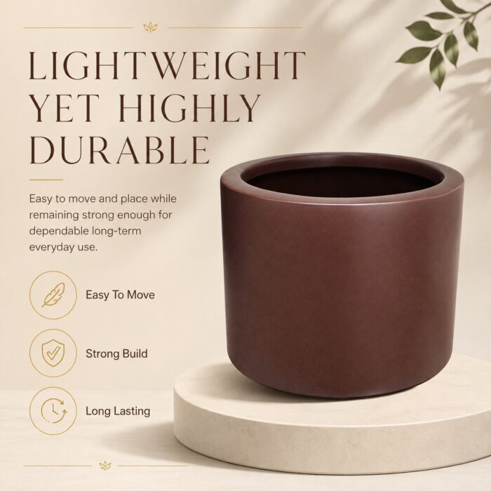 Premium Matte Brown Fiberglass Planter Pot Modern Coffee Brown FRP Cylinder Planter (9) Premium Matte Brown Fiberglass Planter Pot Modern Coffee Brown FRP Cylinder Planter (9)