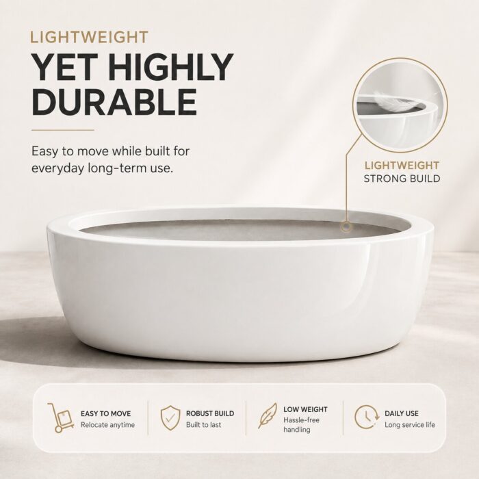 Premium Oval Fiberglass Planter Pot Modern White FRP Trough Planter for Indoor & Outdoor Decor (5)