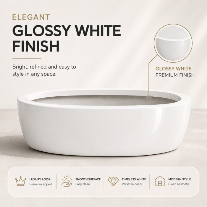 Premium Oval Fiberglass Planter Pot Modern White FRP Trough Planter for Indoor & Outdoor Decor (7)