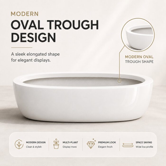 Premium Oval Fiberglass Planter Pot Modern White FRP Trough Planter for Indoor & Outdoor Decor (8)