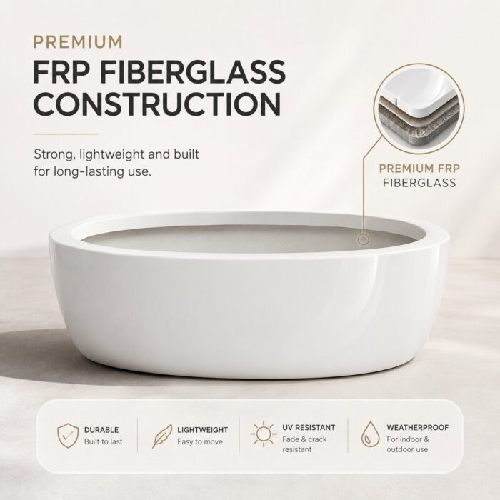 Premium Oval Fiberglass Planter Pot Modern White FRP Trough Planter for Indoor & Outdoor Decor (9)