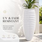 Premium Ribbed White Fiberglass Planter Tall Designer Vase Planter Pot (3)