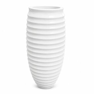Premium Ribbed White Fiberglass Planter | Tall Designer Vase Planter Pot